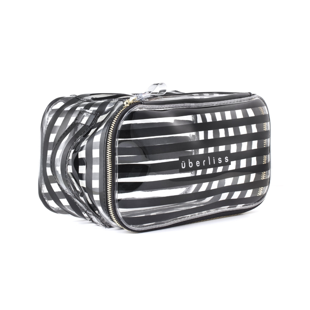 Clear B W Stripe Cosmetic Bag