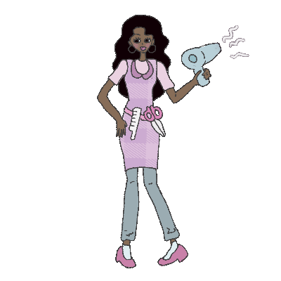 Illustration of a hair stylist with a blow dryer